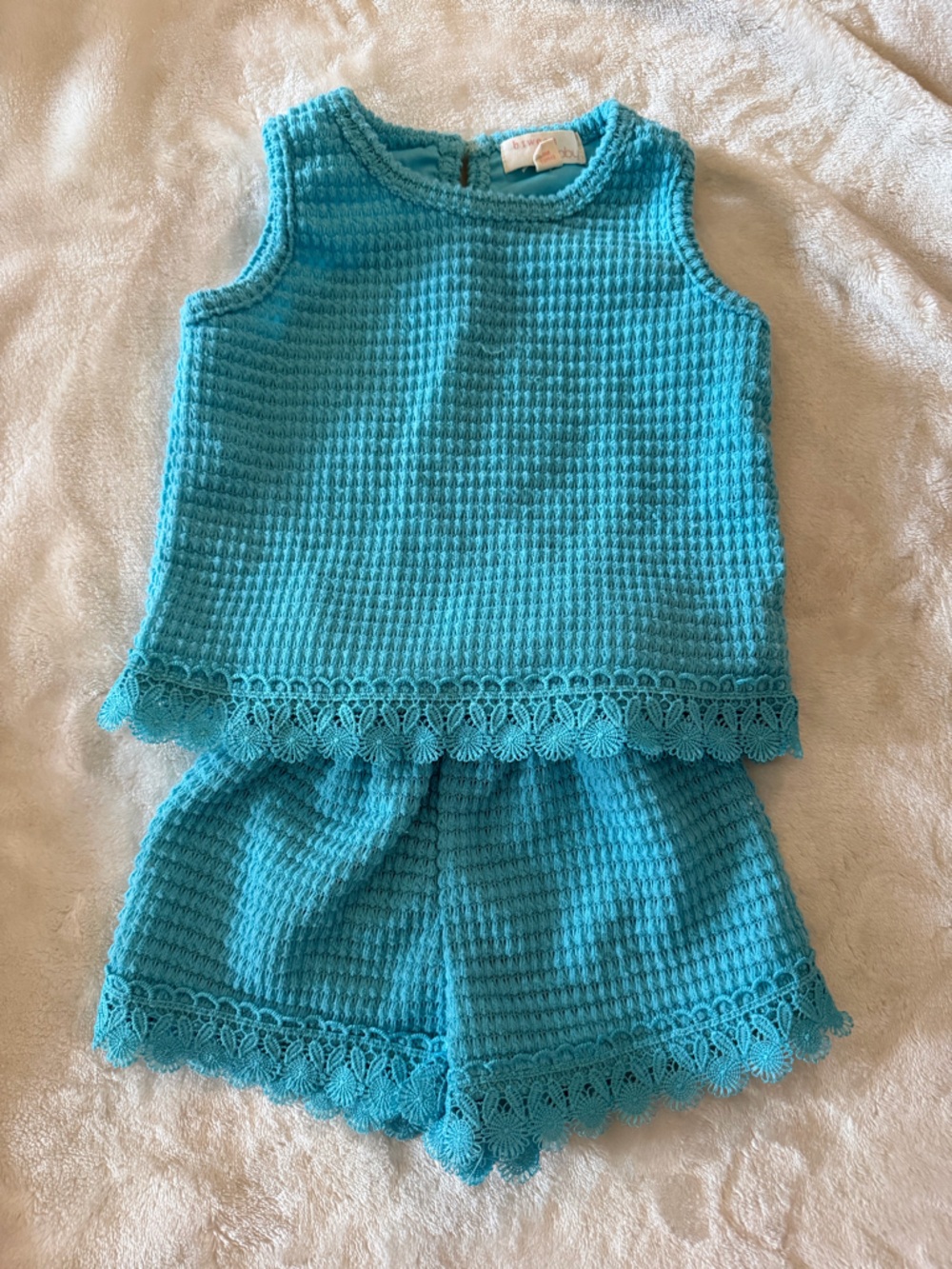 btween Turquoise Crochet-Trim Knit Tank & Shorts Set